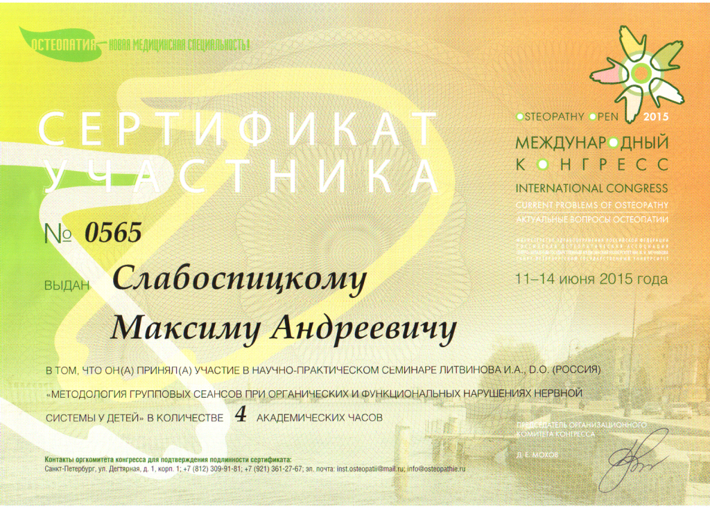 сертификат семинара Литвинова И.А.